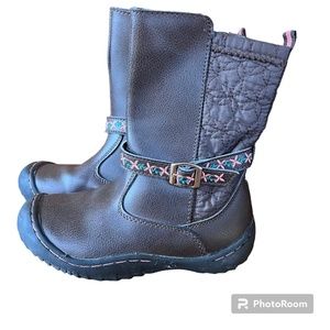 Jambu Kid's Lillia Leather Tall Boots Zipper Flower and buckle accent Sz 13